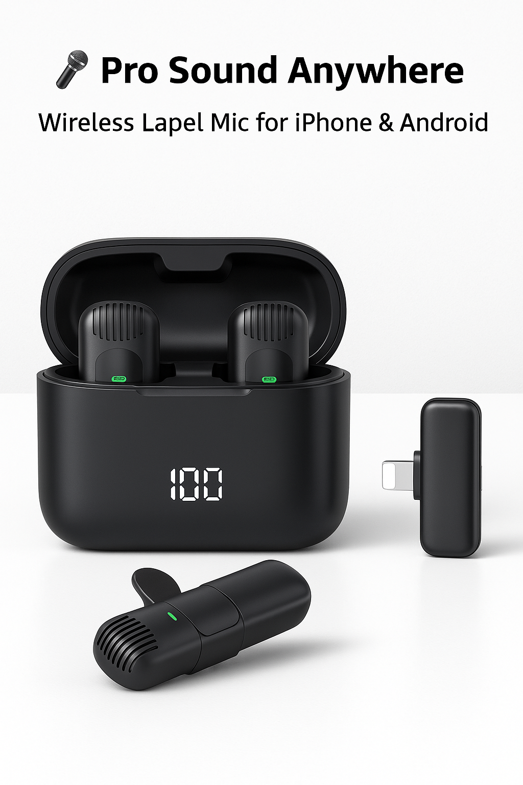 Portable Wireless Lapel Mic β Pro Sound with Charging Box for iPhone & Android