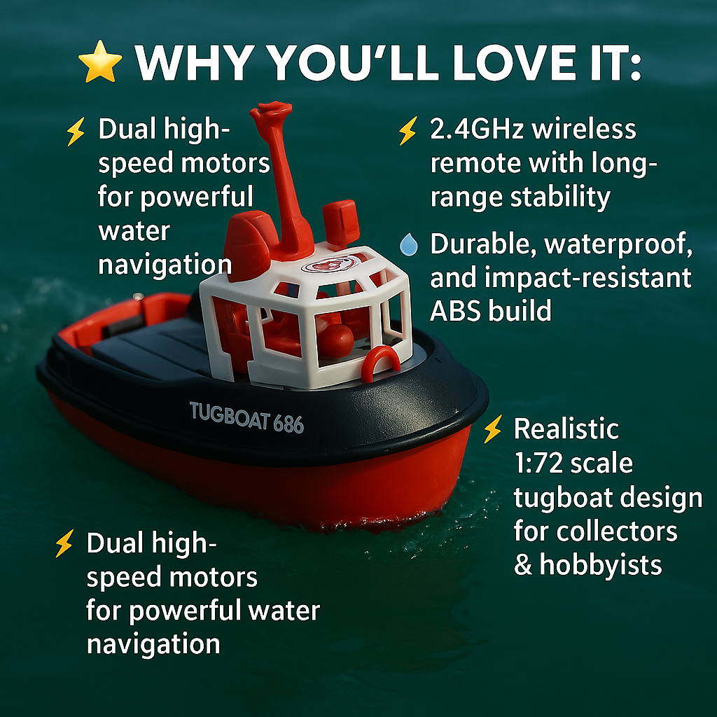 Powerful 1:72 Scale RC Tugboat – Dual Motor Fun for Water Adventures